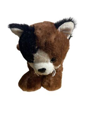 Stuffed Cat Plush Brown & Black Zippered Kids Purse With Handle 10 Inches